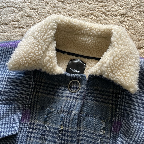 Blue and purple plaid Sherpa Bogar jacket ￼ - Picture 3 of 8